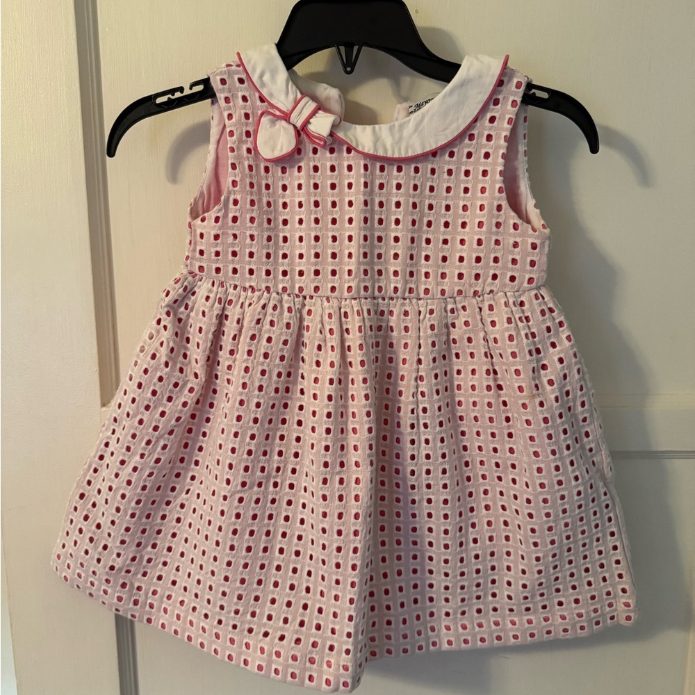 Mayoral Pink and White Sleeveless Eyelet Dress with Bow Accent